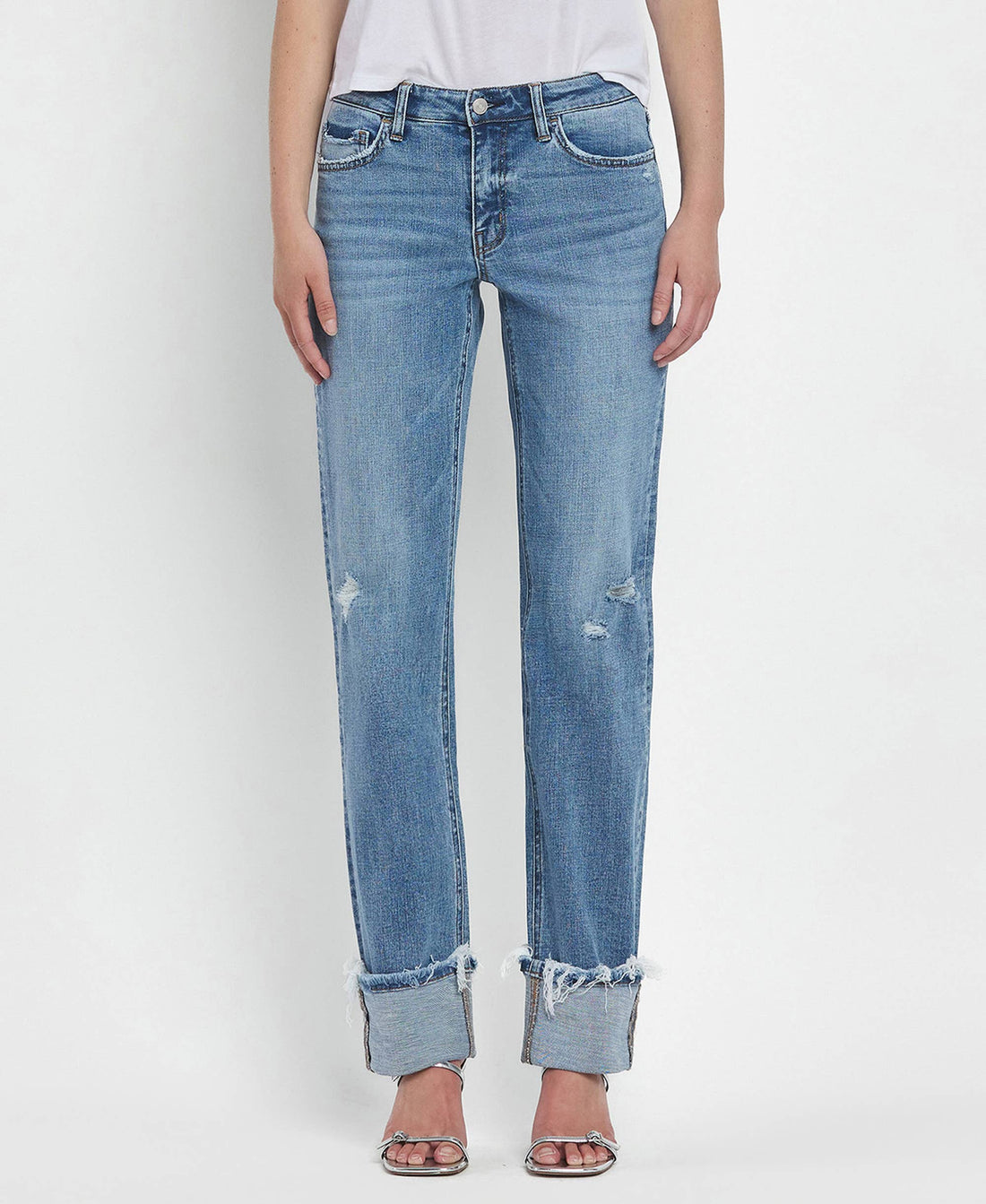 Mid Rise Cuffed Straight Jean